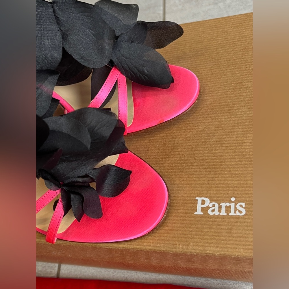 Christian Louboutin Pink Satin Black shoes - Picture 2 of 7
